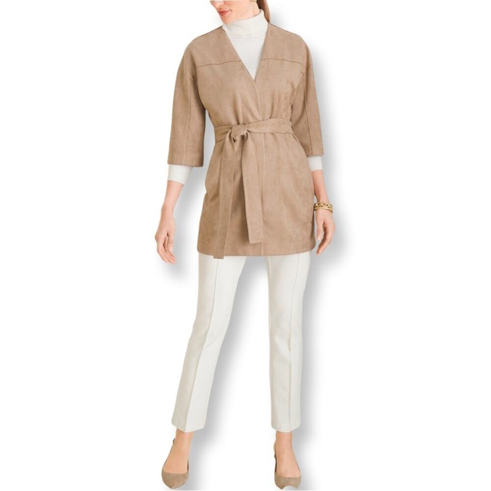 Chico’s Tan Faux Suede Kimono Coat With Belt